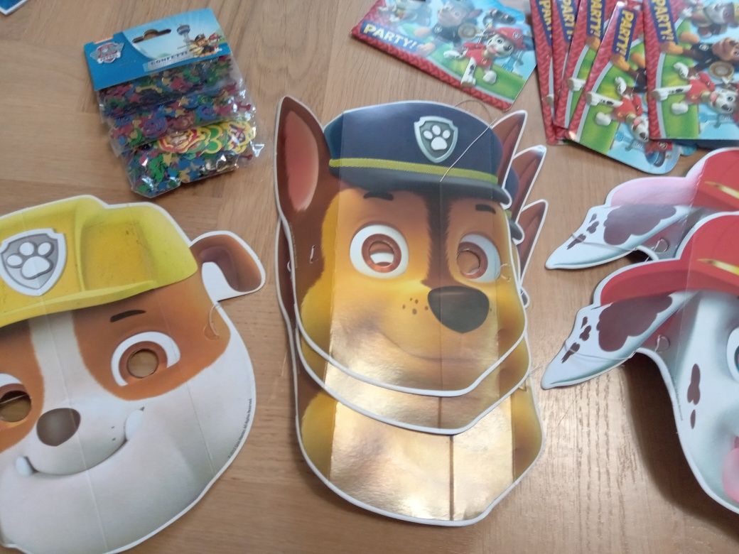 Psi Patrol zestaw urodzinowy zaproszenia maski konfetti napis girlanda