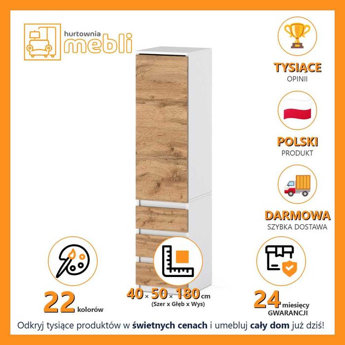 Szafa Posti 40cm Nowoczesna Garderoba 3 Szuflady Do Przedpokoju Wysoka