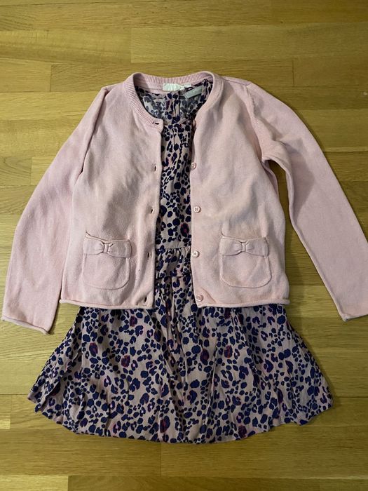 Komplet zestaw sukienka sweterek 6/7 lat panterka