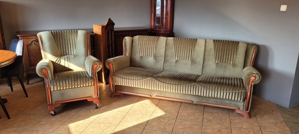 Stylowy komplet wypoczynkowy - kanapa + fotel