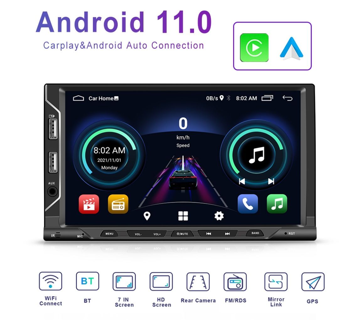 Rádio android 11 de 2din 7" touch carplay gps wifi rds dab SELADO