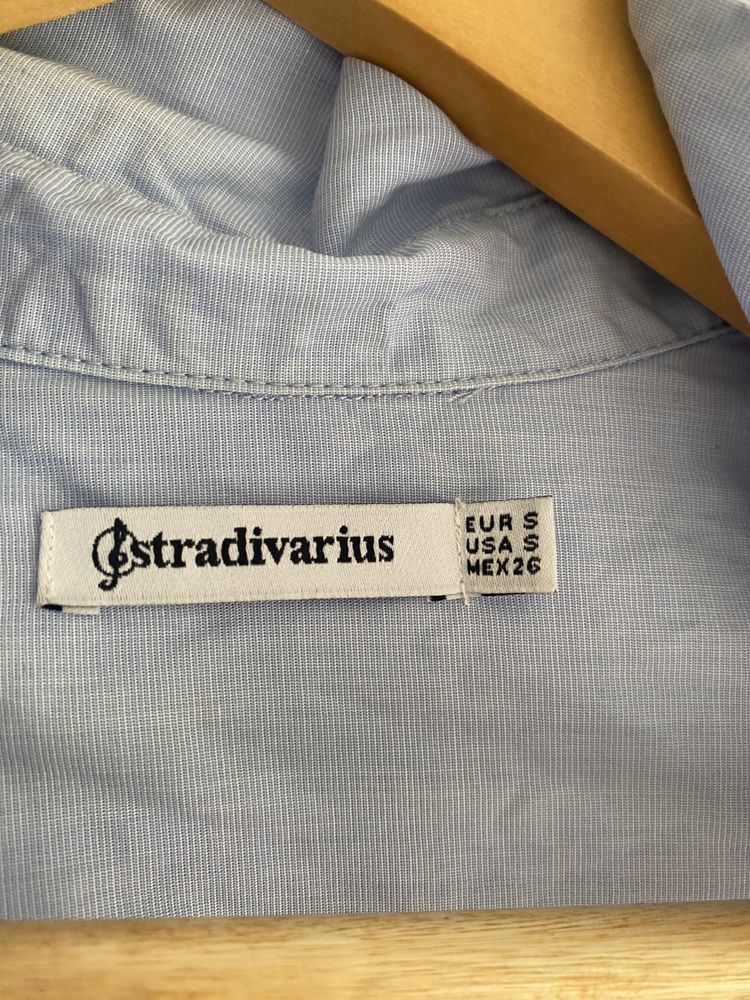 Stradivarius błękitna koszula niebieska oversize lampasy 36 S