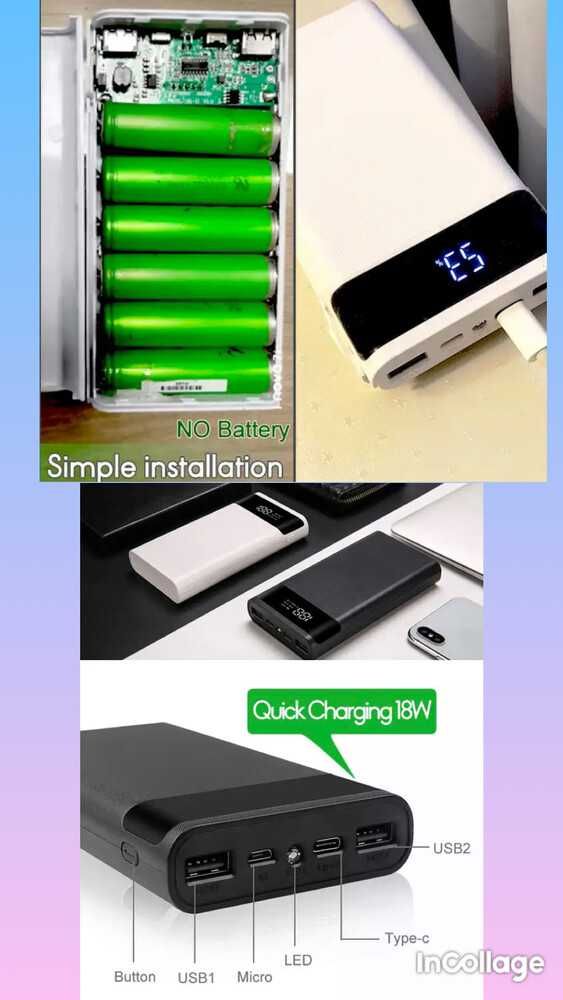 Корпус, портативная зарядка, внешний аккумулятор power bank 6x18650