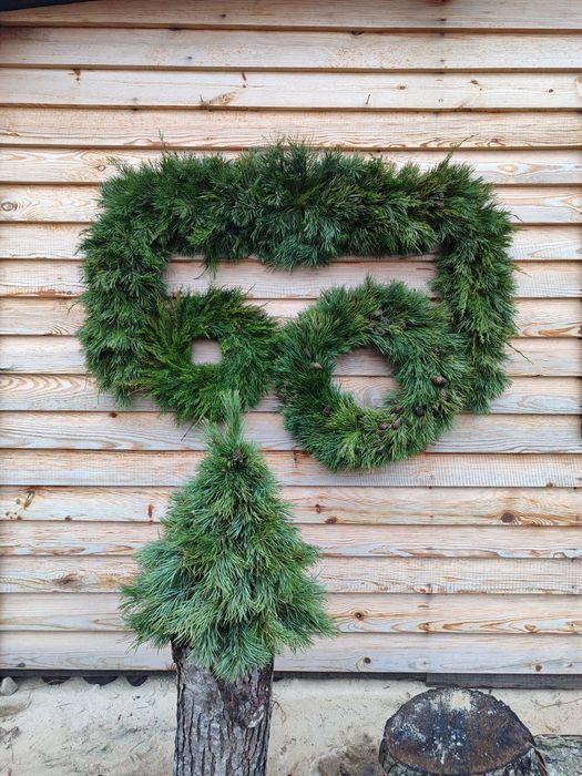 Новорічний різдвяний вінок, вінок із сосни, ялівця. Гірлянда. Ялинка