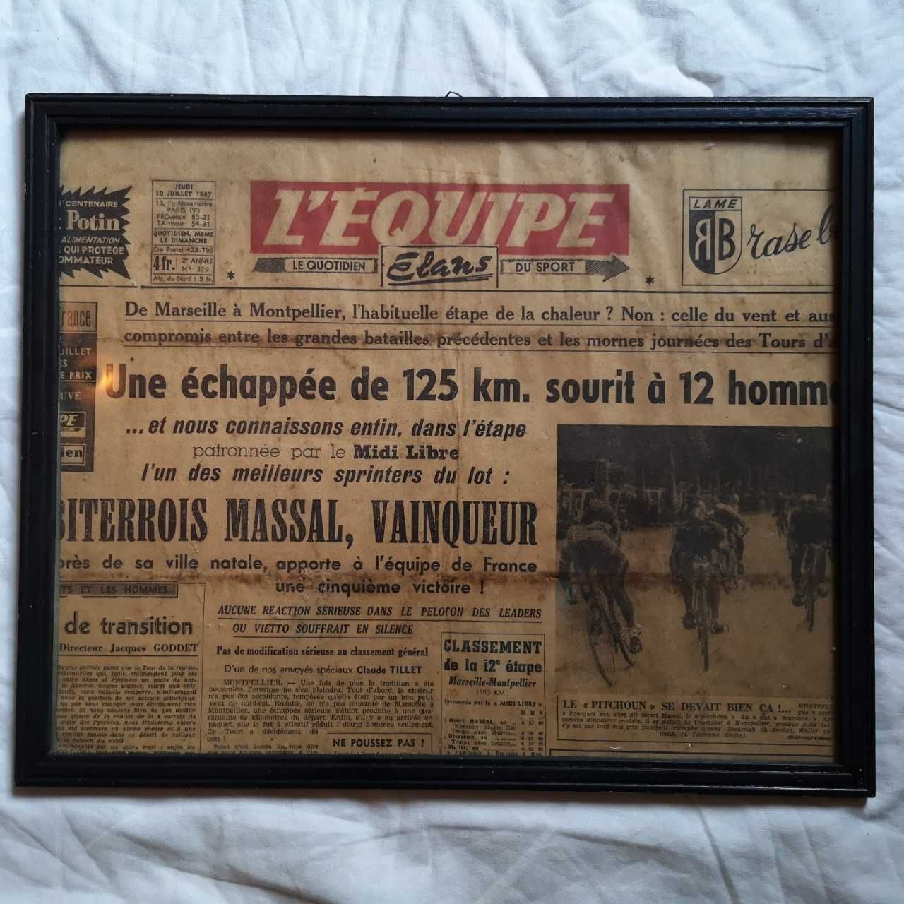 Quadros 2 primeira pagina do jornal L'Equipe 1947