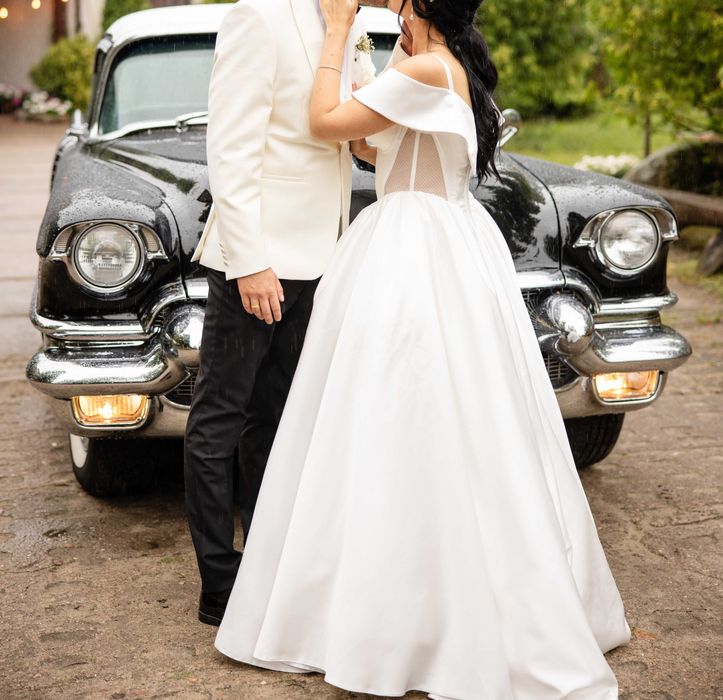 Suknia ślubna MADONNA, gorset, perłowa