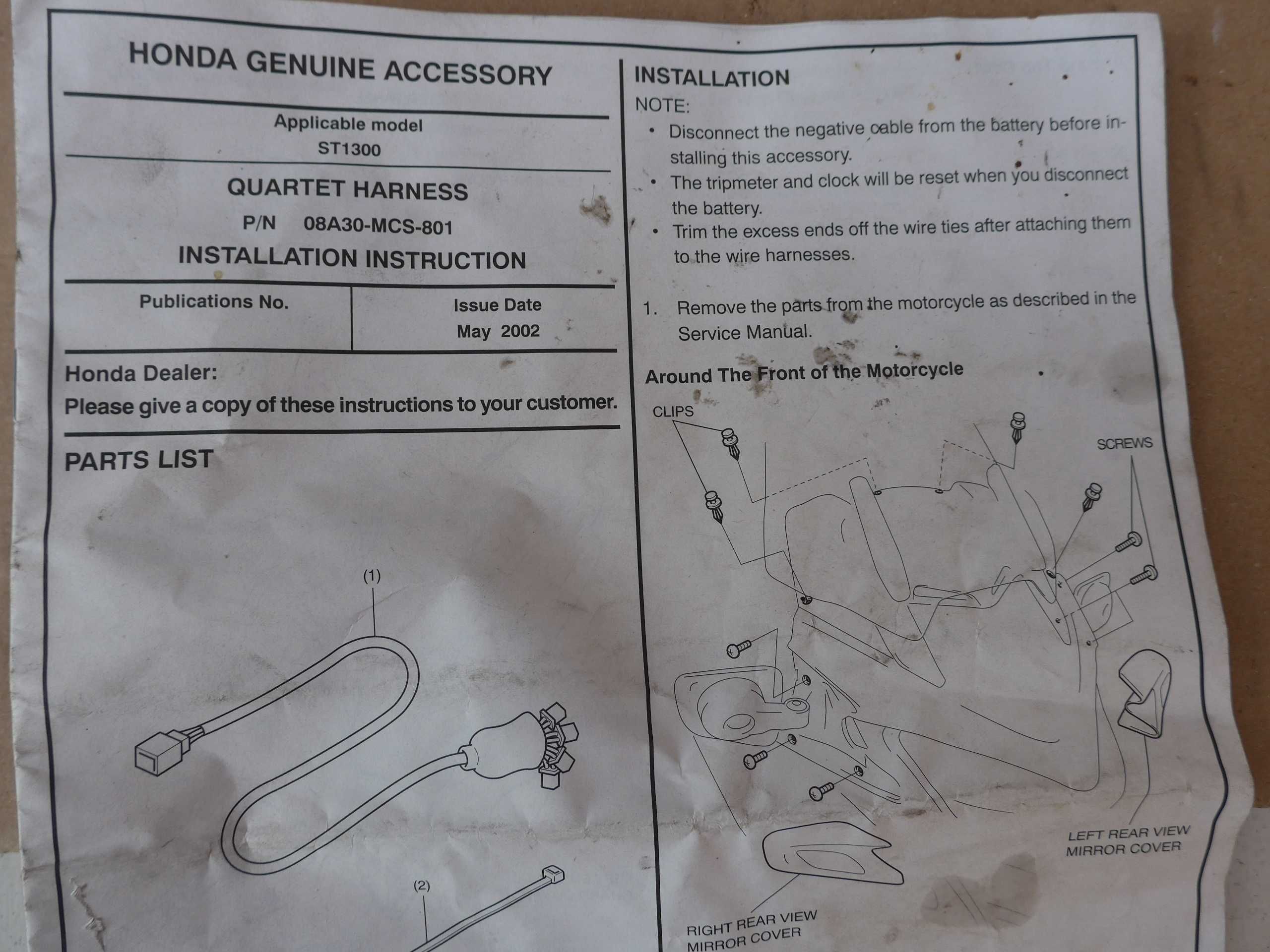 Honda ST 1300 WIAZKA instalacja halogeny zapalniczka manetki alarm cd
