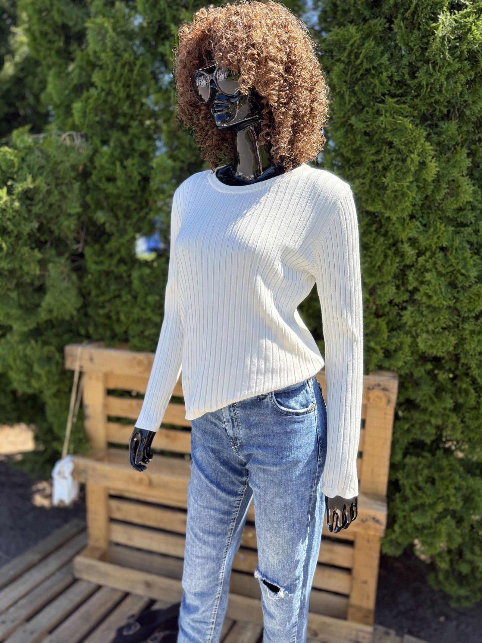 Sweter Prążkowany XL || Kremowy Sinsay || Miękki Stylowy Basic – Ciepł