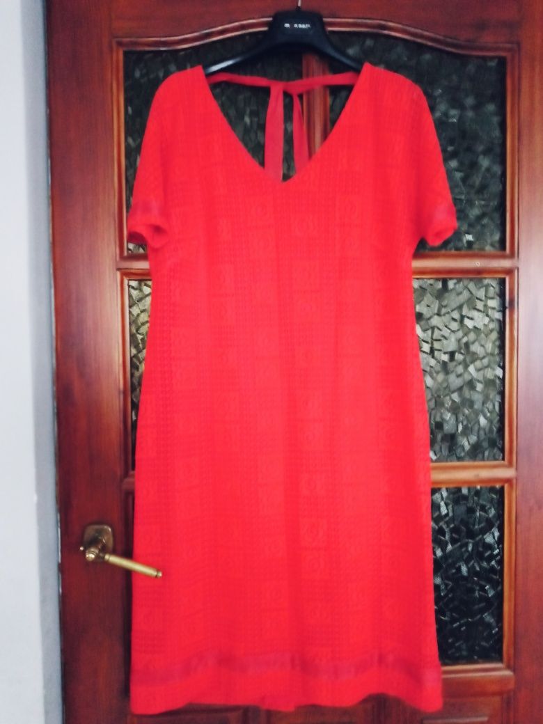 sukienka damska czerwona 42 koronka