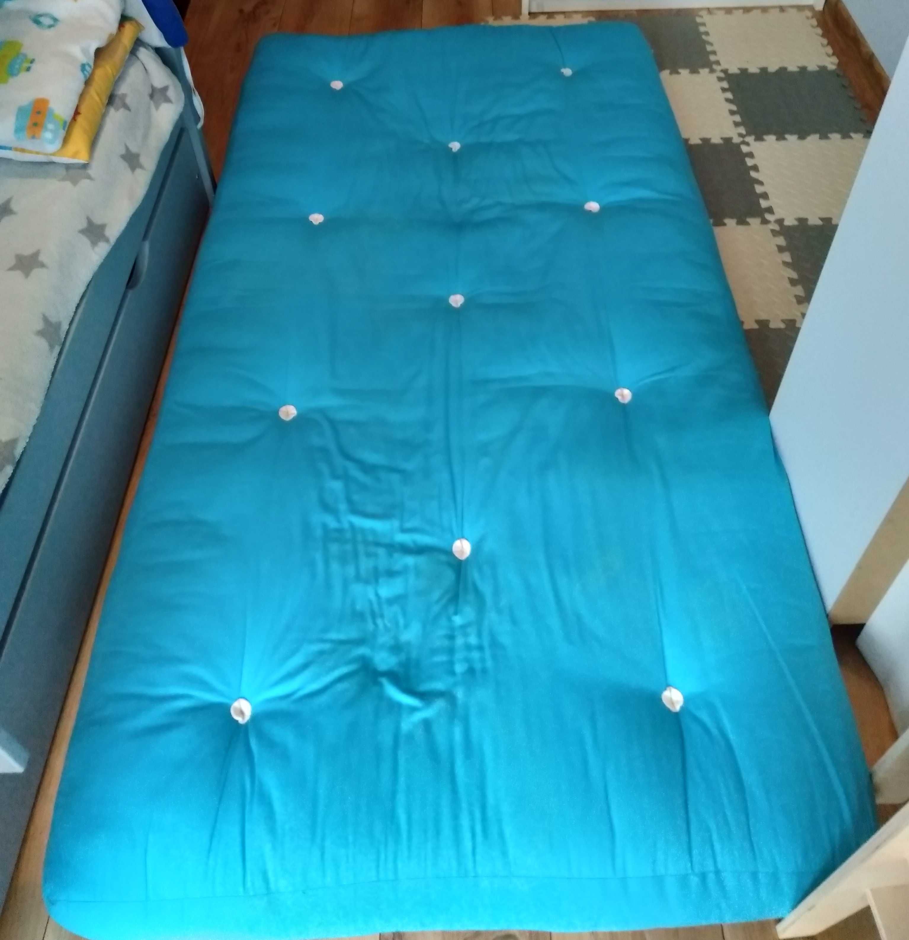 Materac futon z bawełny, naturalny, niebieski, 180x90