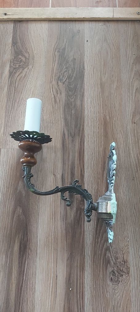Żyrandol prl 5 ramienny i klinkiet drewniano metalowy, lampa wisząca