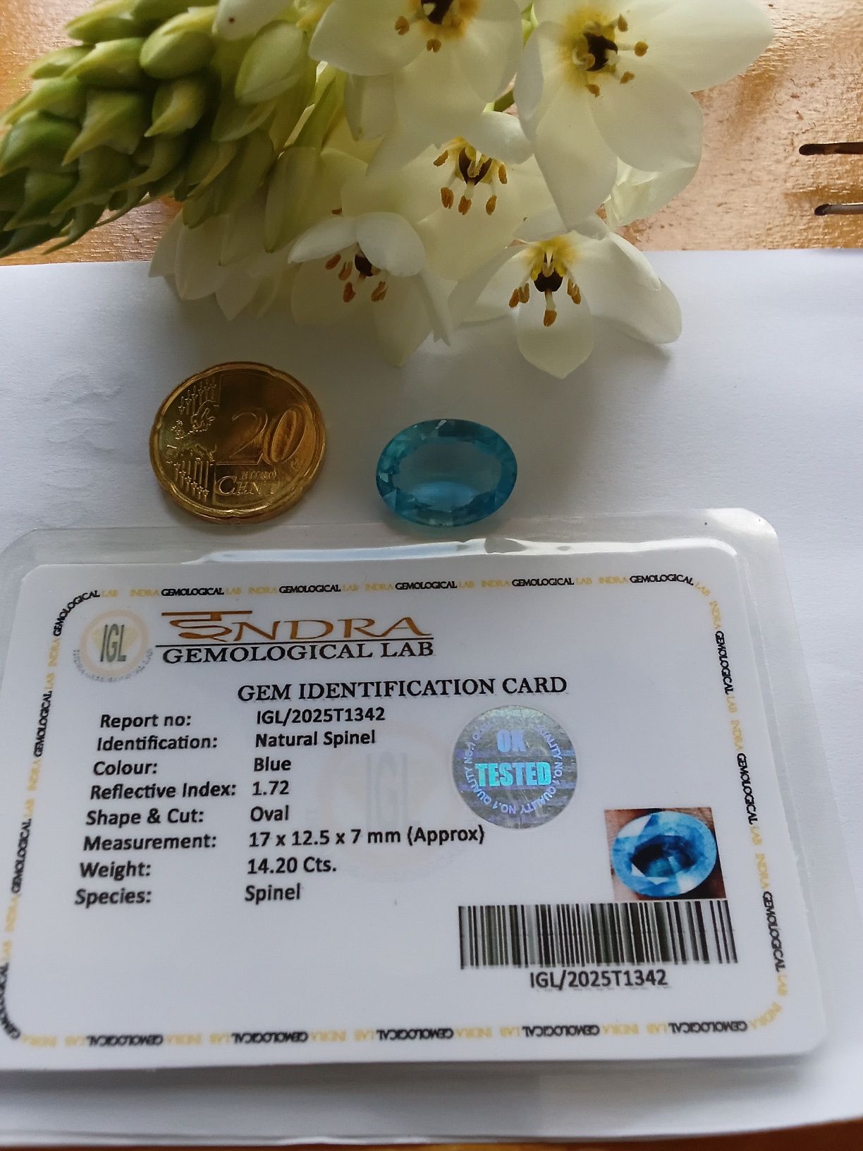 Espinélio de Cobalto – 14,20 ct – Certificado e Não Aquecido