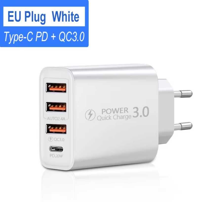Szybka ładowarka sieciowa 48W z wieloma portami – USB-C PD + QC 3.0