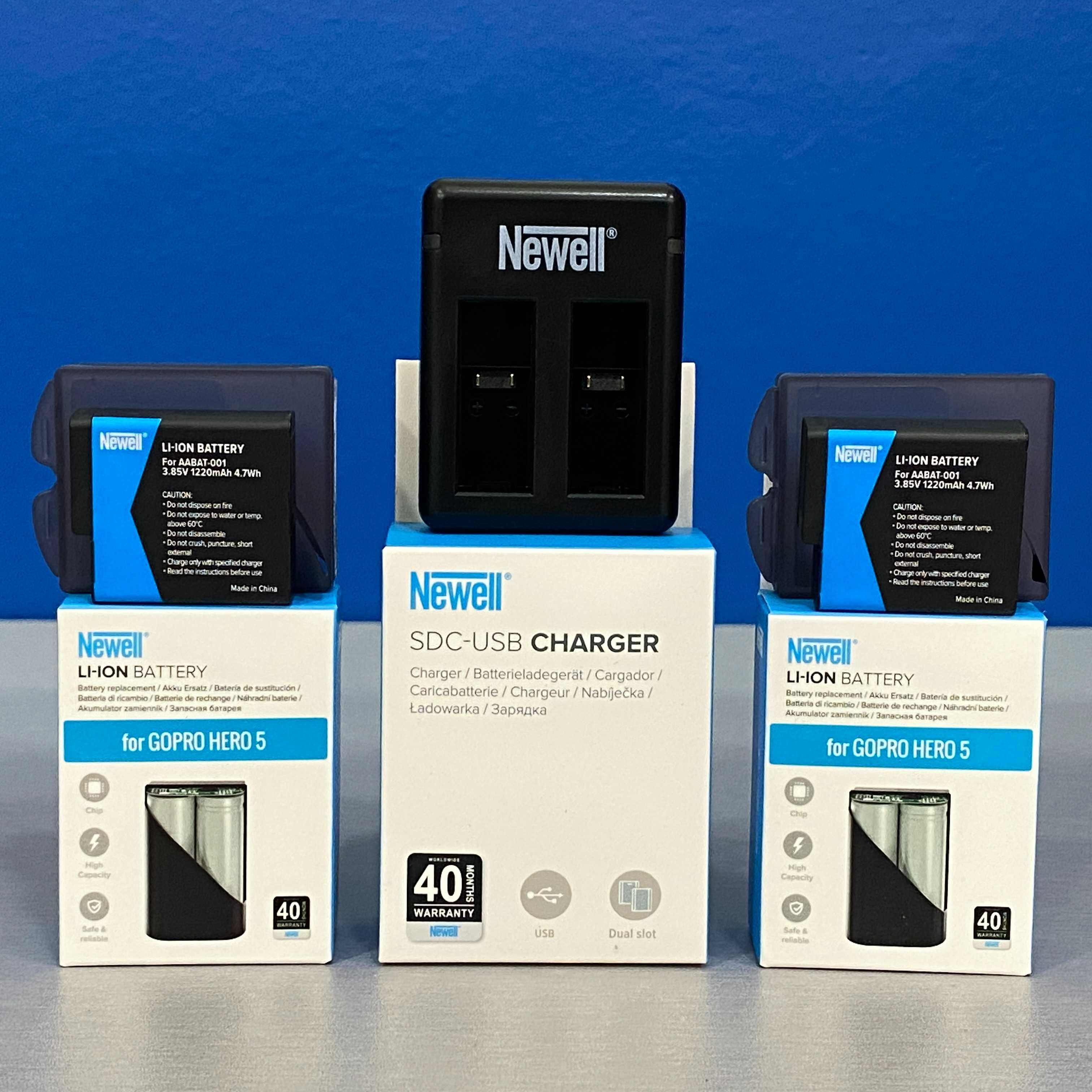 Carregador Newell Duplo + 2x Baterias (GoPro Hero 5/6/7/8) - NOVO