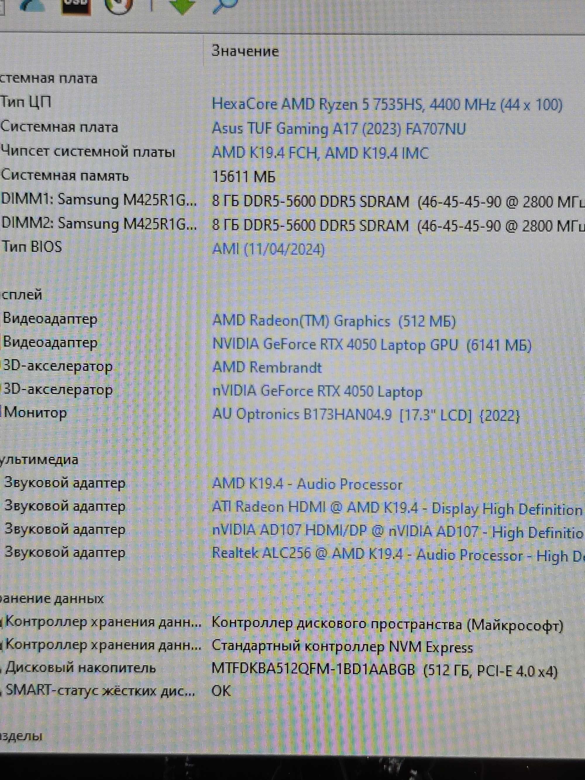 Свежак! Гарантия. Asus TUF A17 RTX 4050 Ryzen 7535hs DDR5 16gb