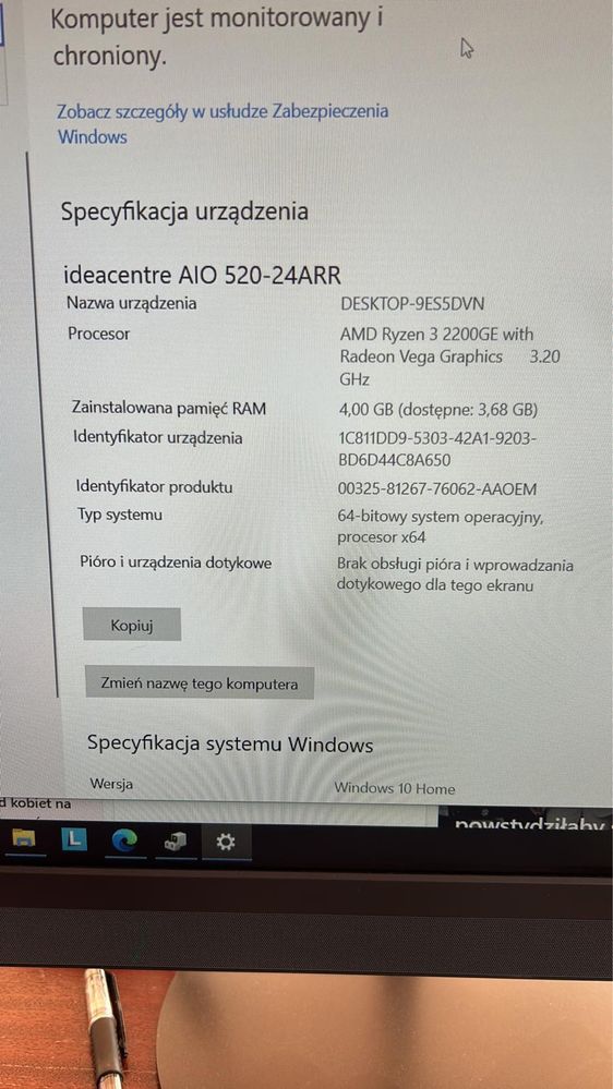 Lenovo AIO 520-24 ARR all in one na części wyciek LCD