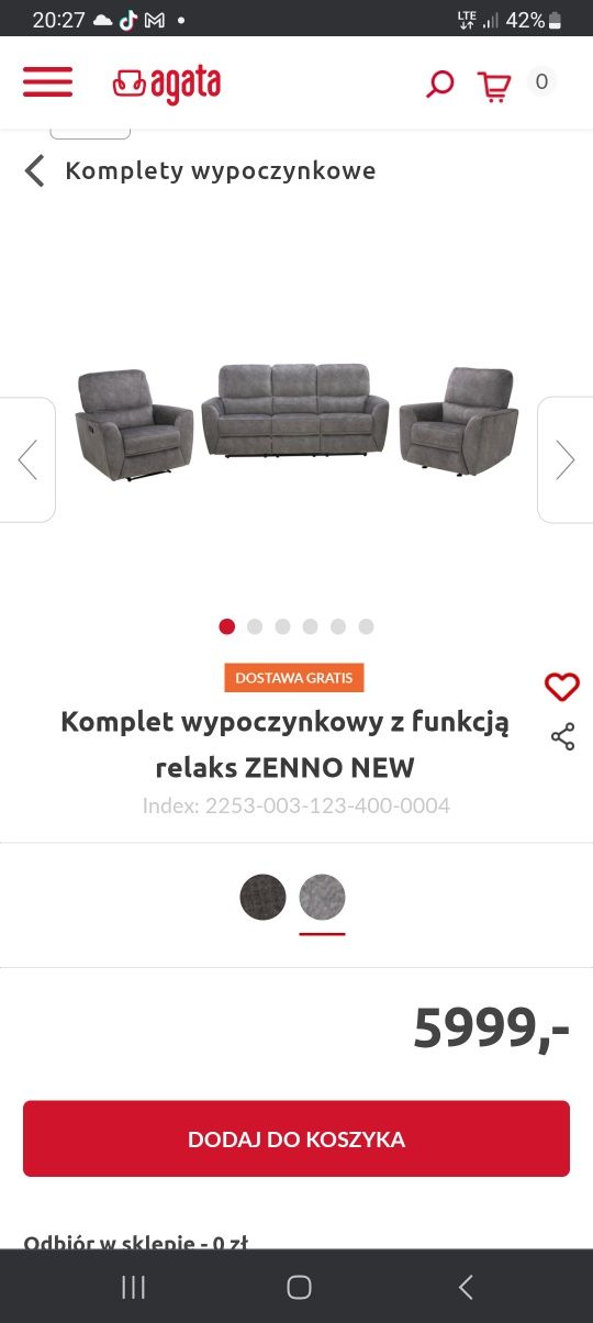 Nowe meble z salonu Agata. Kanapa + 2 fotele z funkcją relax , jeden m