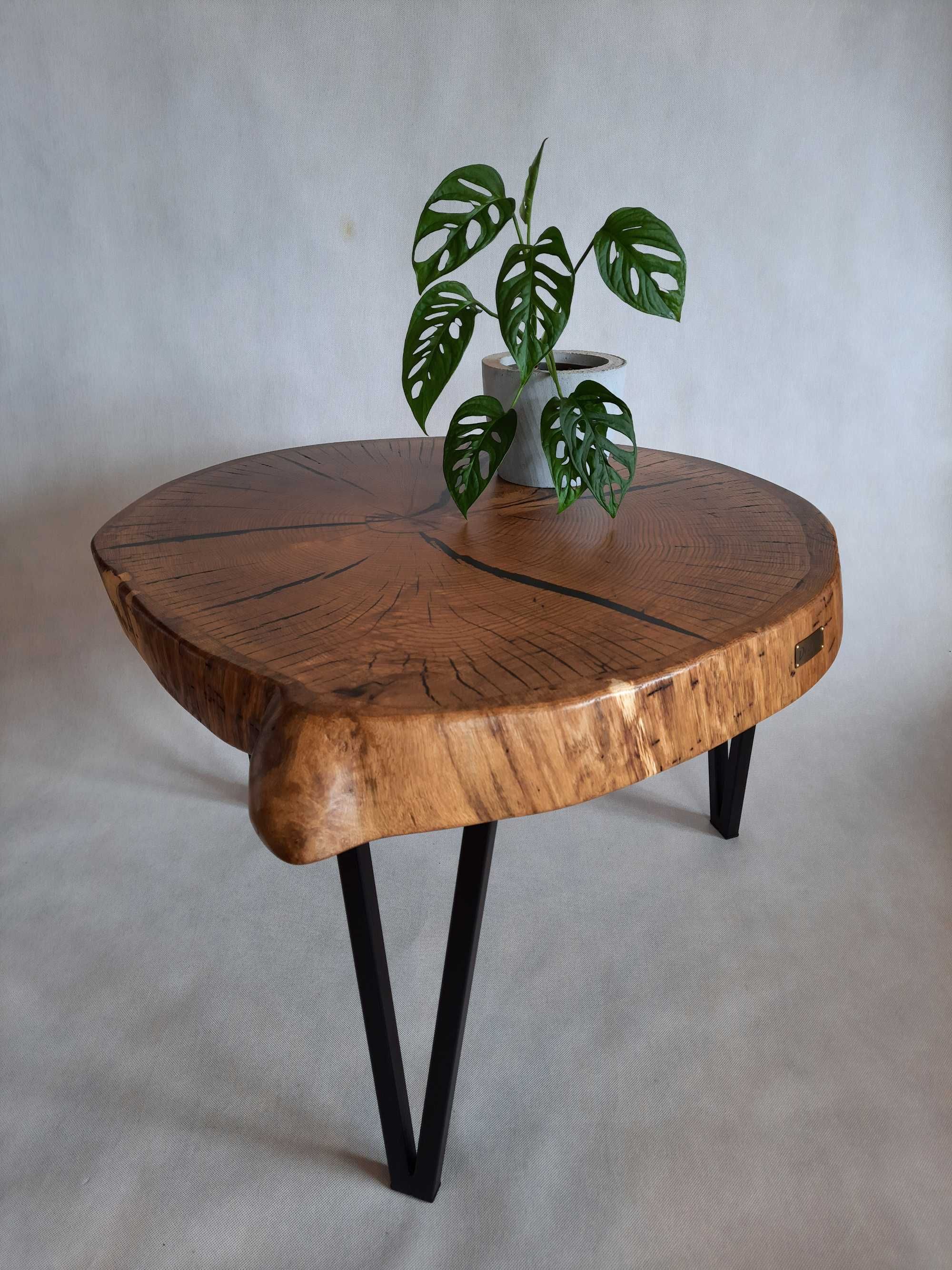Stolik kawowy plaster drewna dąb loft industrial od ręki