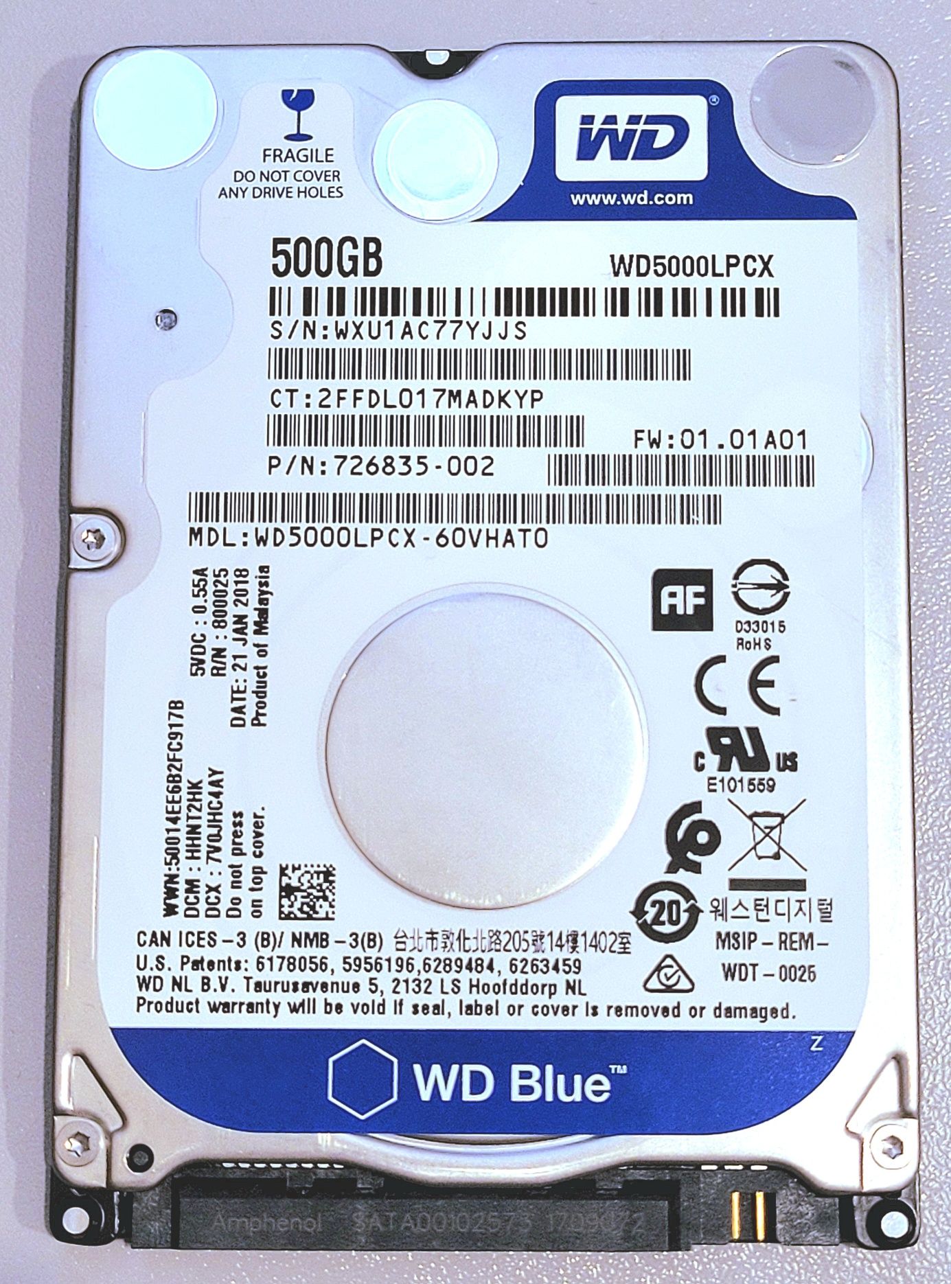 HDD диск WD Blue 2.5" WD5000LPCX 500 Гб