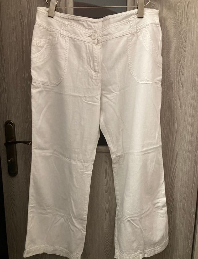 Spodnie białe letnie, lato, len/wiskoza