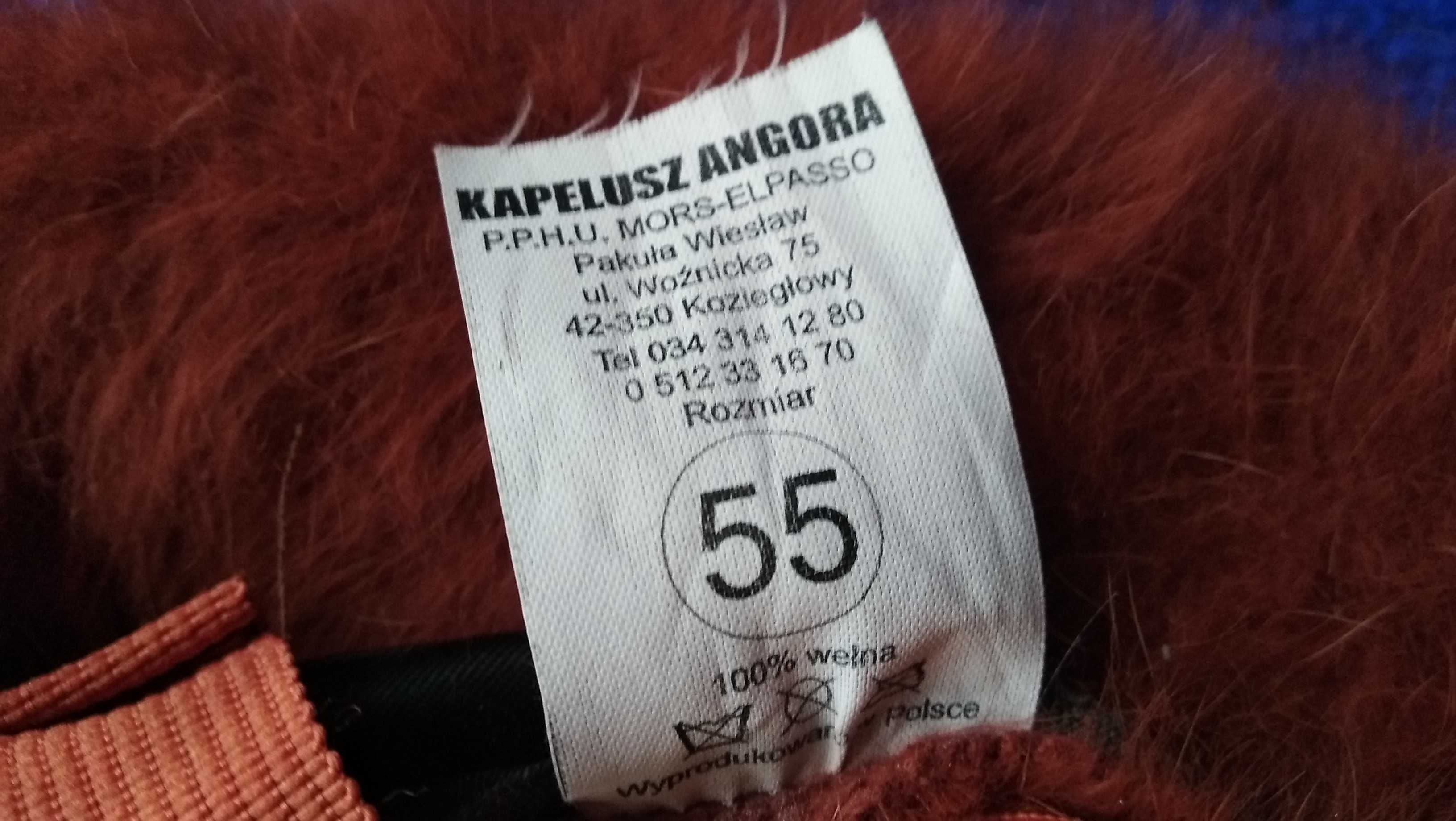 rudy/karmelowy  Kapelusz/bucket ANGORA j.nowy made in Poland r.55