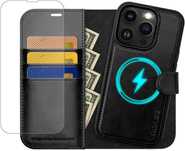 OCASE etui skórzane iPhone 14 Pro Max stojak 2w1 magsafe czarne szkło