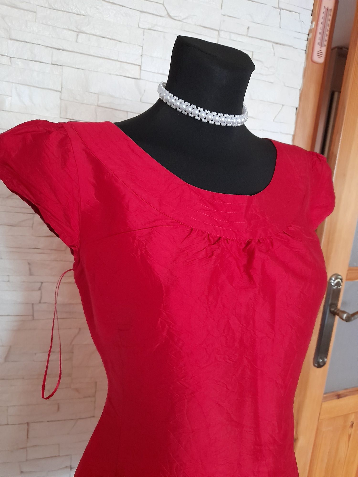 Czerwona elegancka sukienka Oasis 38/40 tunika z kieszeniami lato