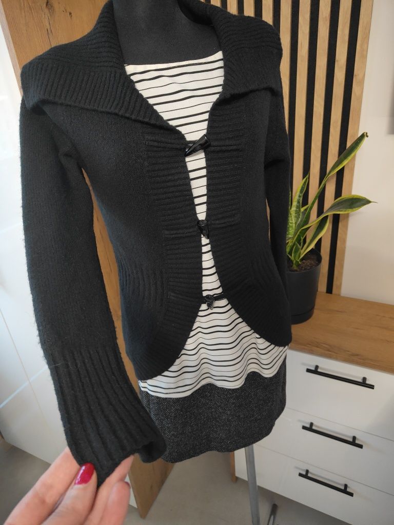 Ciepły zimowy sweterek damski sweter na guziki M/L 80% wełna wool