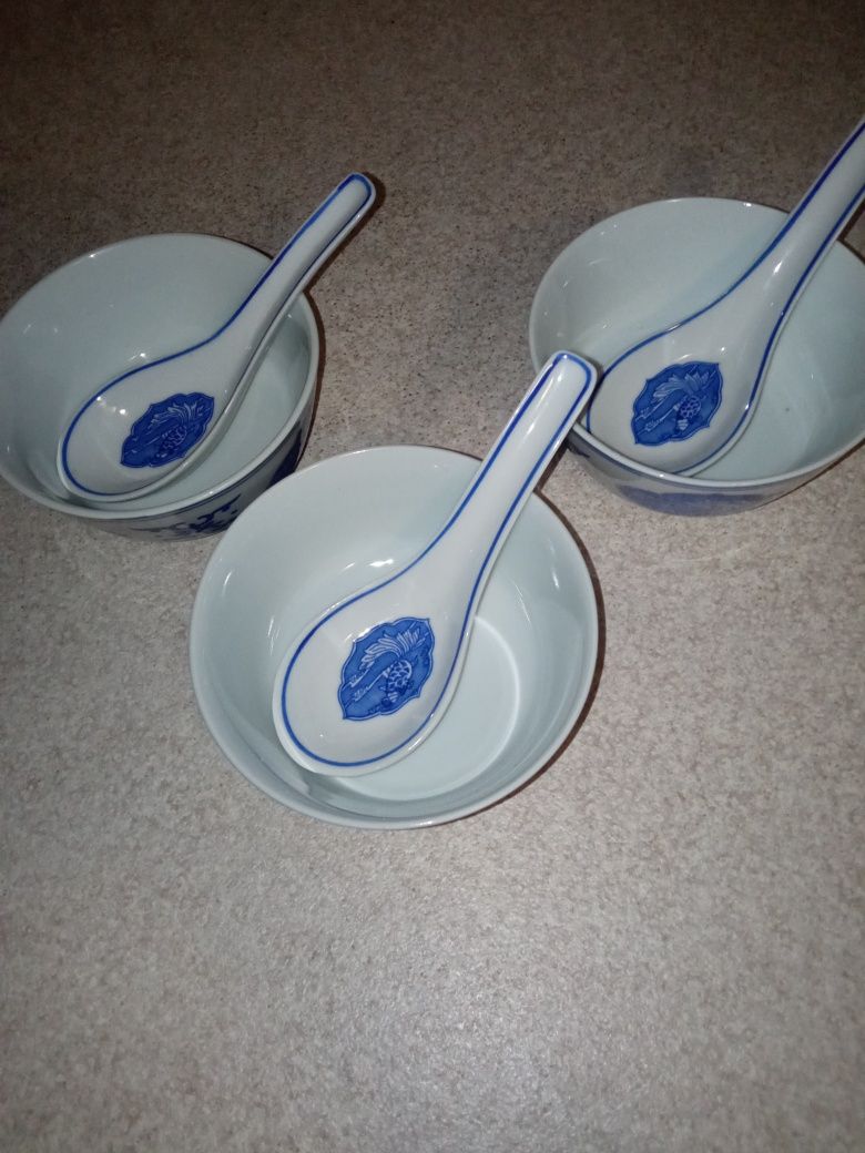 Вінтажний порцеляновий набір із 3 мисок для китайського рисового супу