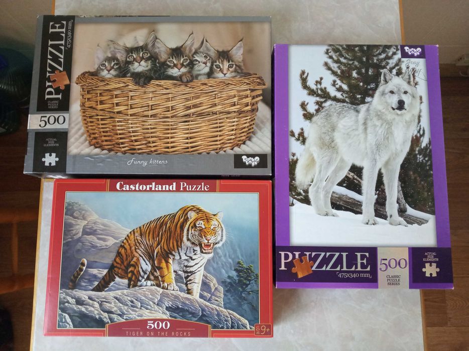 Недорого! Пазлы 500шт животные: котята, тигр, волк; набор 3шт.