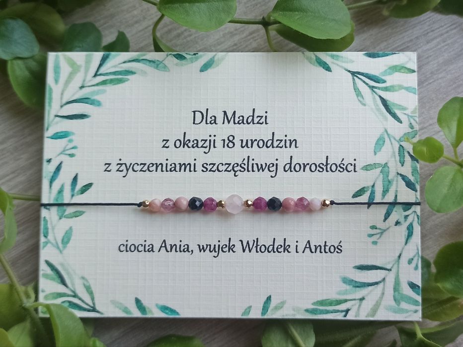 Bransoletka na szczęście, kamienie amulet, dedykacja, życzenia