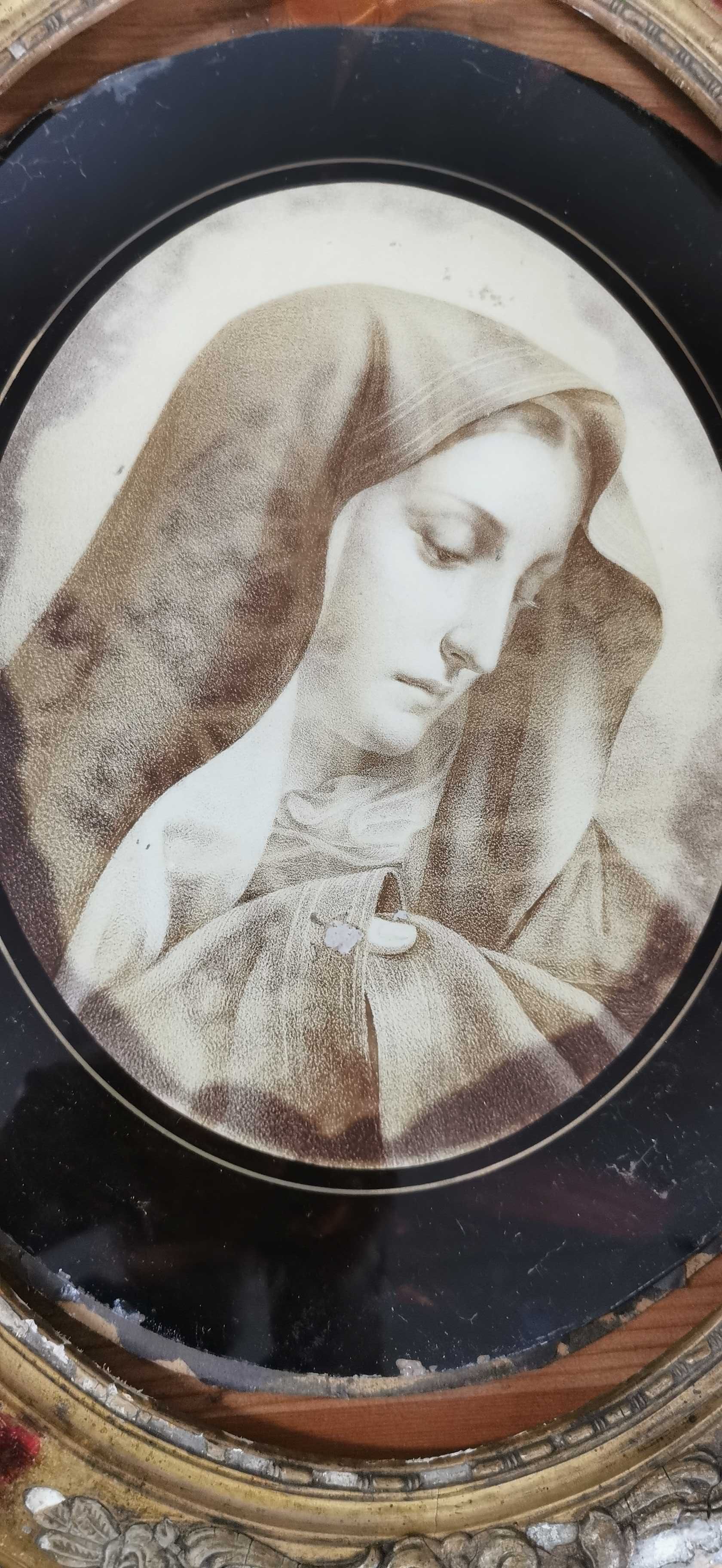 Obraz na szkle Antyk. Św. Maria.. Rzeźbiona rama - Mahoń.. Oryginał