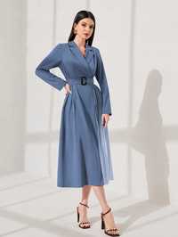 Sukienka Marynarkowa Elegancka Plisowana Ombre Midi Dusty Blue Shein L
