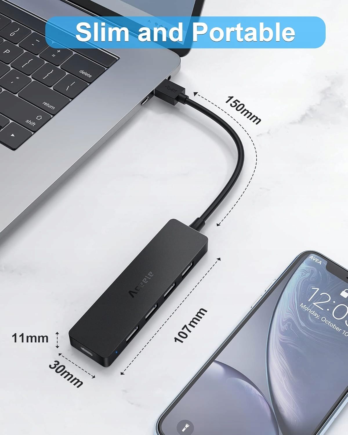 HUB USB 4w1 4-Portowy USB-A 3.0 Superszybki Transfer Danych 5Gbit/s