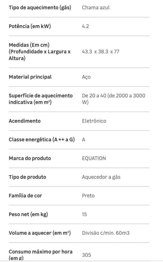 Aquecedor a gás EQUATION CHIC PRETO