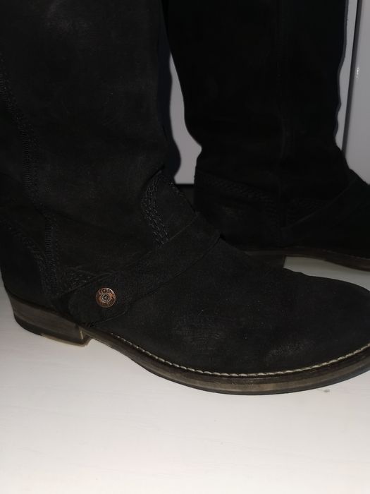 Tommy Hilfiger r. 37 skóra naturalna zamsz czarne kozaki do kolan