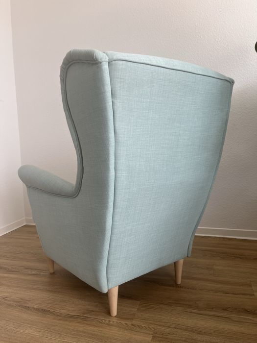 Ikea Strandmon fotel uszak miętowy błekitny niebieski - jak nowy