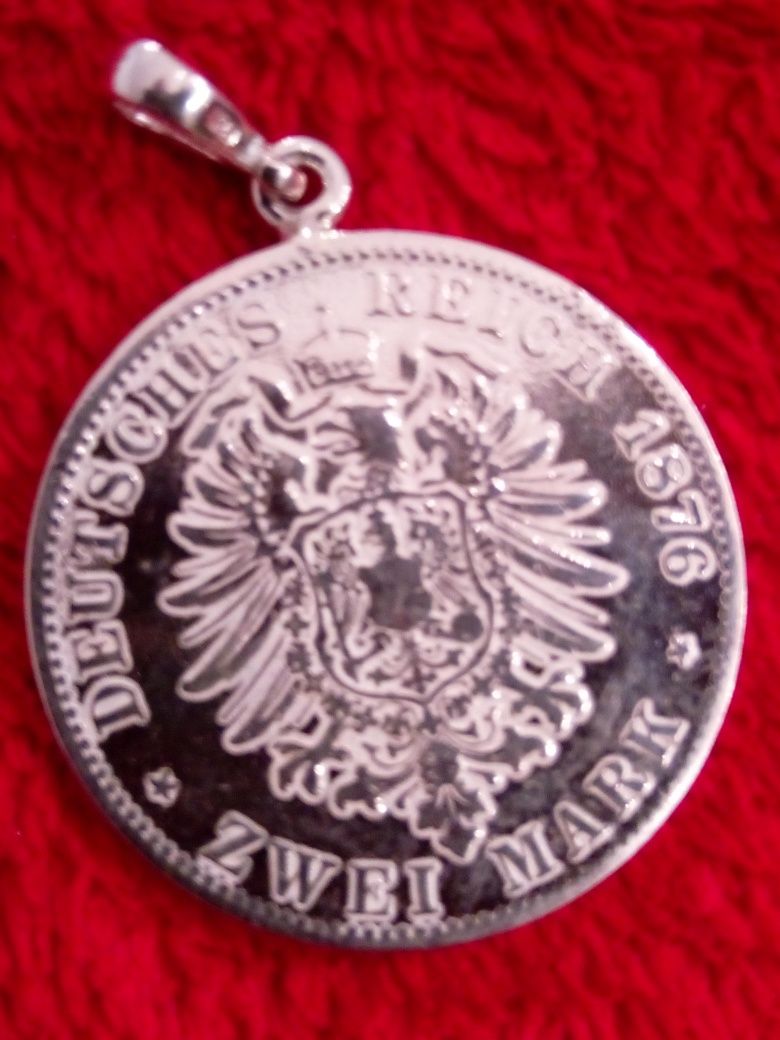 Wisior Srebrna Moneta 2 MARKI 1876 Ludwig zawieszka medalion oryginał