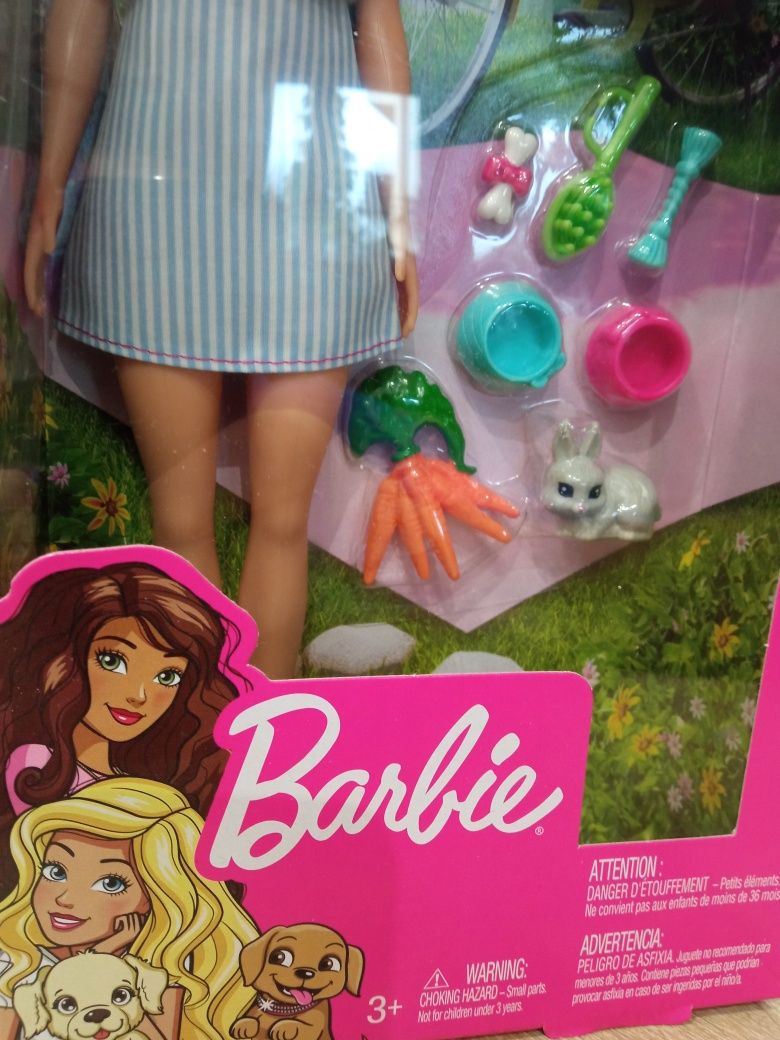 Nowa Lalka Barbie Opiekunka zwierząt Piesek Królik pies akcesoria