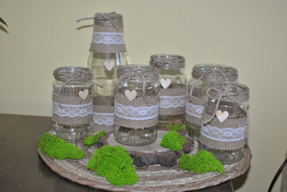 Rustykalny zestaw wazoników świeczników rystukal rustykalne ozdoby