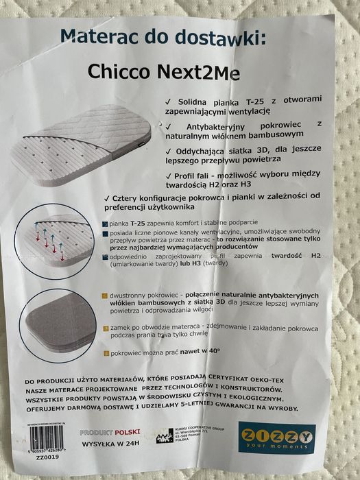 Lionello łóżeczko dostawne + materac Chicco + przescieradlo