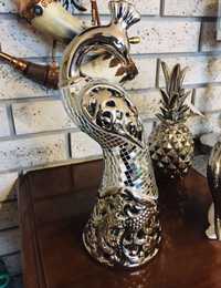 Figurka srebrny paw z lustrzaną mozaiką ażurowa glamour dekoracyna new