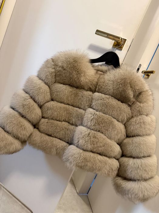 Futro naturalne z lisa NOWE płaszcz kurtka beżowe pikowane M