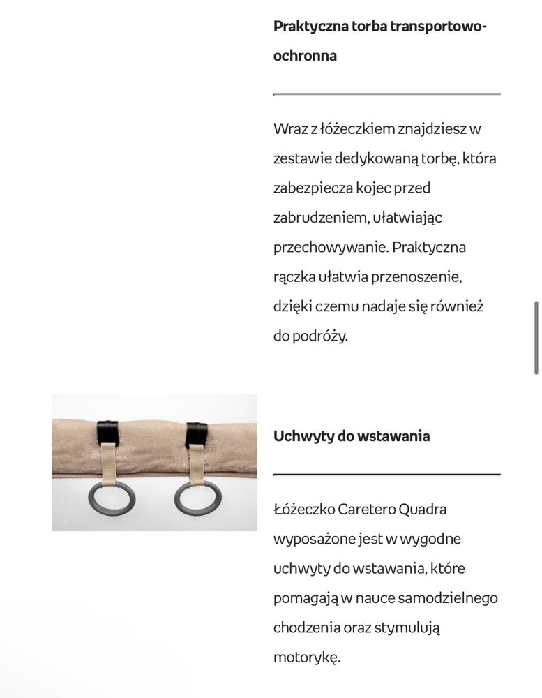 Caretero, Quadra, Kojec/Łóżeczko + torba, Brązowy
