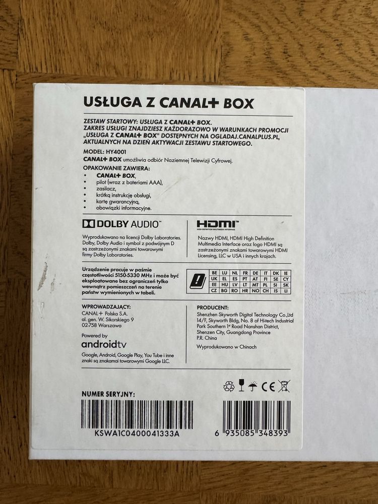 Dekoder Canal+ Box HY4001. Smart TV, androidTV.
