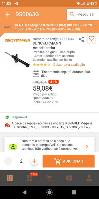 Amortecedores DSB063G Grupo VAG