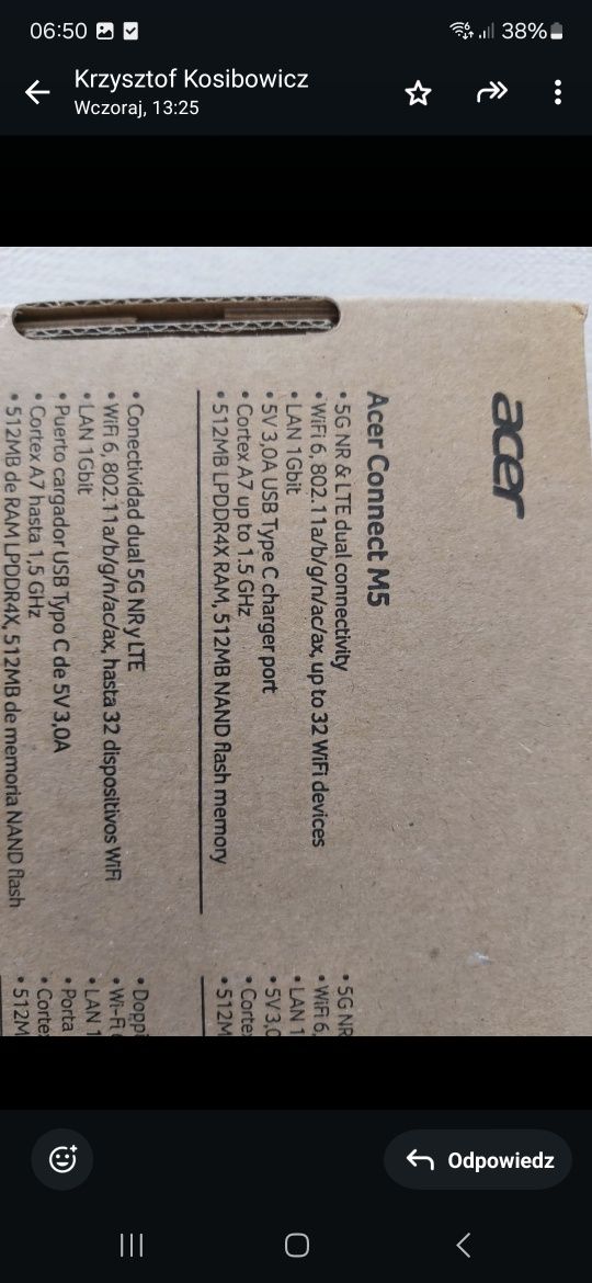 Acer Wi-Fi 5G Mobilny Hotspot | Connect M5
