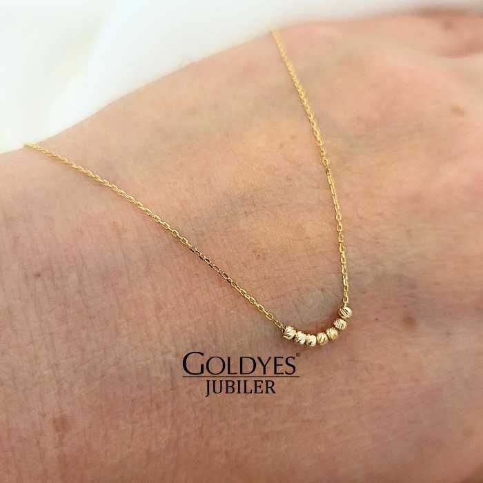 Złoty łańcuszek naszyjnik z diamentowanymi kulkami  pr 585 14k