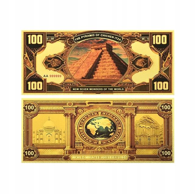 Złote Banknoty Kolekcjonerskie 7 Cudów Świata Komplet UNC
