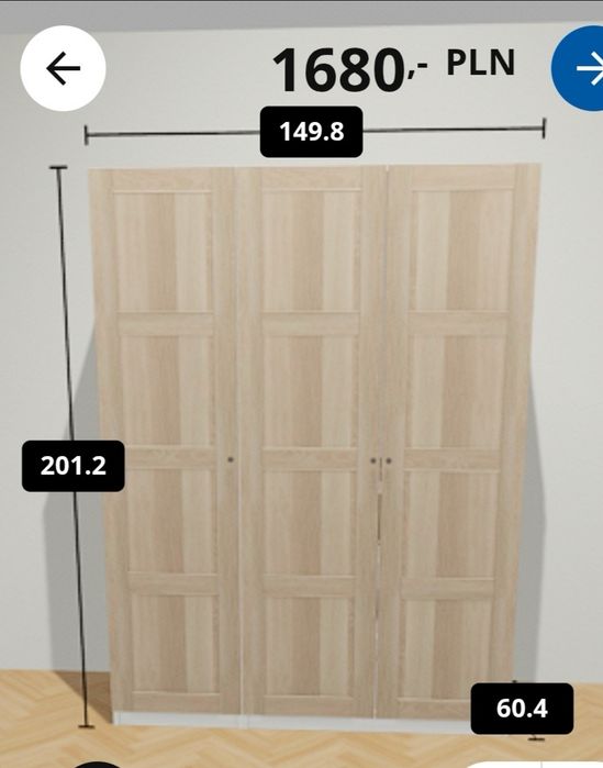 Szafa Pax Ikea 150x60x201, drzwi Bergsbo